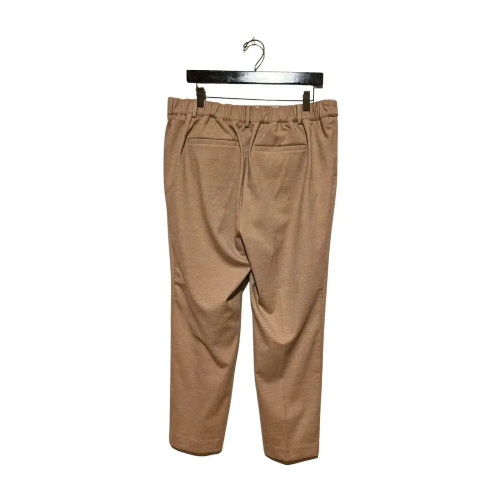 LOFT Brushed Flannel Pants Tan Tab Waist Back Elastic L Stretch